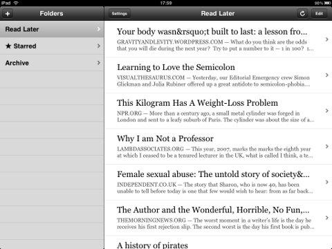 Artikelübersicht in Instapaper